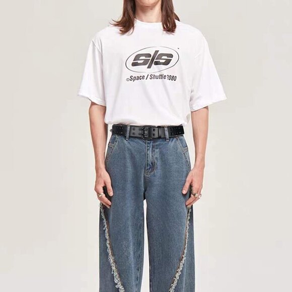 Men's All Black Double Prong Alloy Buckle Vintage Punk Jeans Pu Leather Belts - Picture 3 of 5